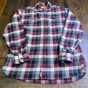 Jachs NY Mens Plaid Flannel Button Down Shirt Burgundy Navy Cotton Size XL